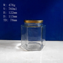 760ml Hexagonal Glass Honey Jar 27oz Glass Honey Jar Glass Jar with Tin Cap